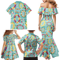 Hawaiian Leis Family Matching Mermaid Dress and Hawaiian Shirt Kakau Tattoos and Palaka Pastel Teal Color LT03 - Polynesian Pride