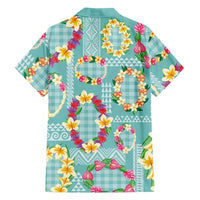 Hawaiian Leis Family Matching Off Shoulder Maxi Dress and Hawaiian Shirt Kakau Tattoos and Palaka Pastel Teal Color LT03 - Polynesian Pride