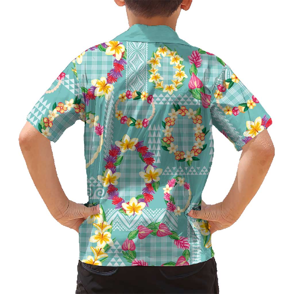 Hawaiian Leis Family Matching Tank Maxi Dress and Hawaiian Shirt Kakau Tattoos and Palaka Pastel Teal Color LT03 - Polynesian Pride