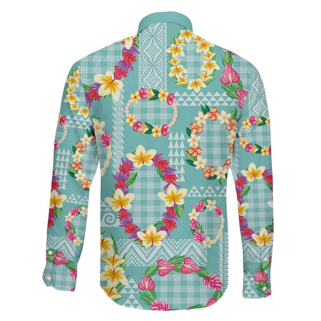 Hawaiian Leis Family Matching Tank Maxi Dress and Hawaiian Shirt Kakau Tattoos and Palaka Pastel Teal Color LT03 - Polynesian Pride
