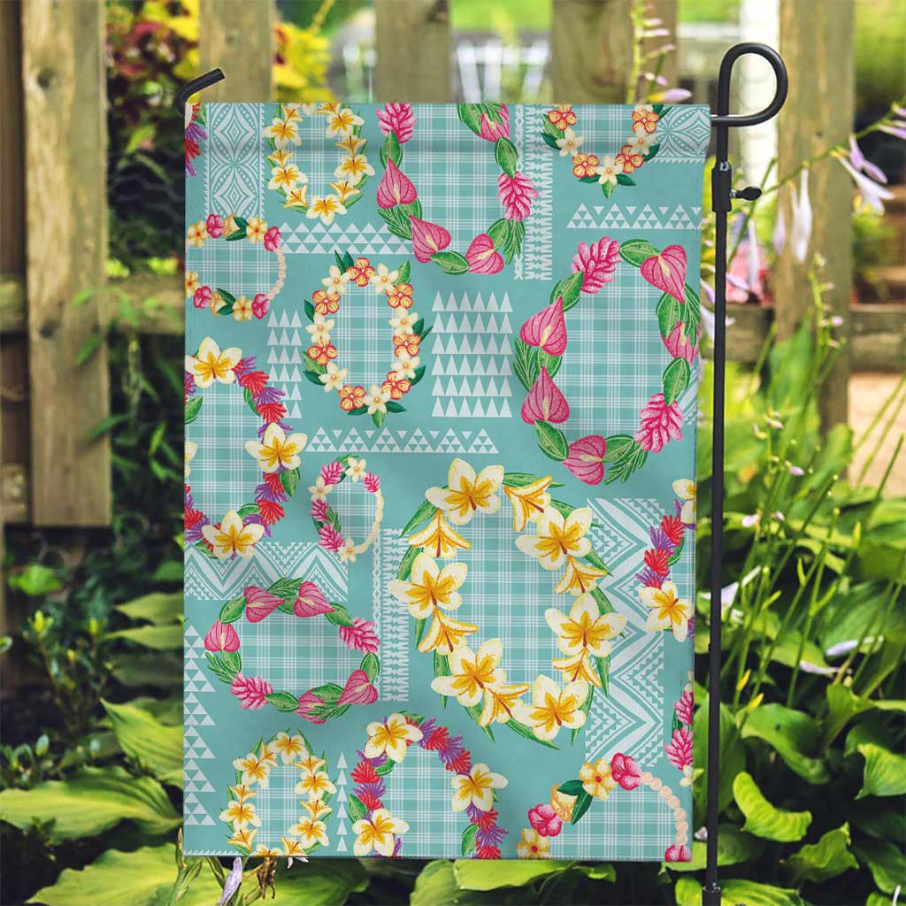 Hawaiian Leis Garden Flag Kakau Tattoos and Palaka Pastel Teal Color