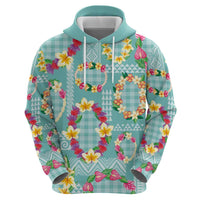 Hawaiian Leis Hoodie Kakau Tattoos and Palaka Pastel Teal Color