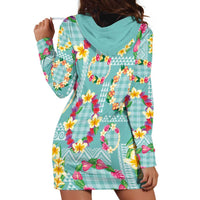 Hawaiian Leis Hoodie Dress Kakau Tattoos and Palaka Pastel Teal Color
