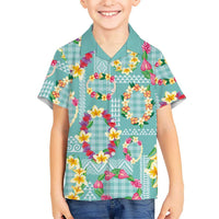Hawaiian Leis Kid Hawaiian Shirt Kakau Tattoos and Palaka Pastel Teal Color