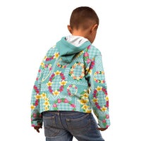 Hawaiian Leis Kid Hoodie Kakau Tattoos and Palaka Pastel Teal Color