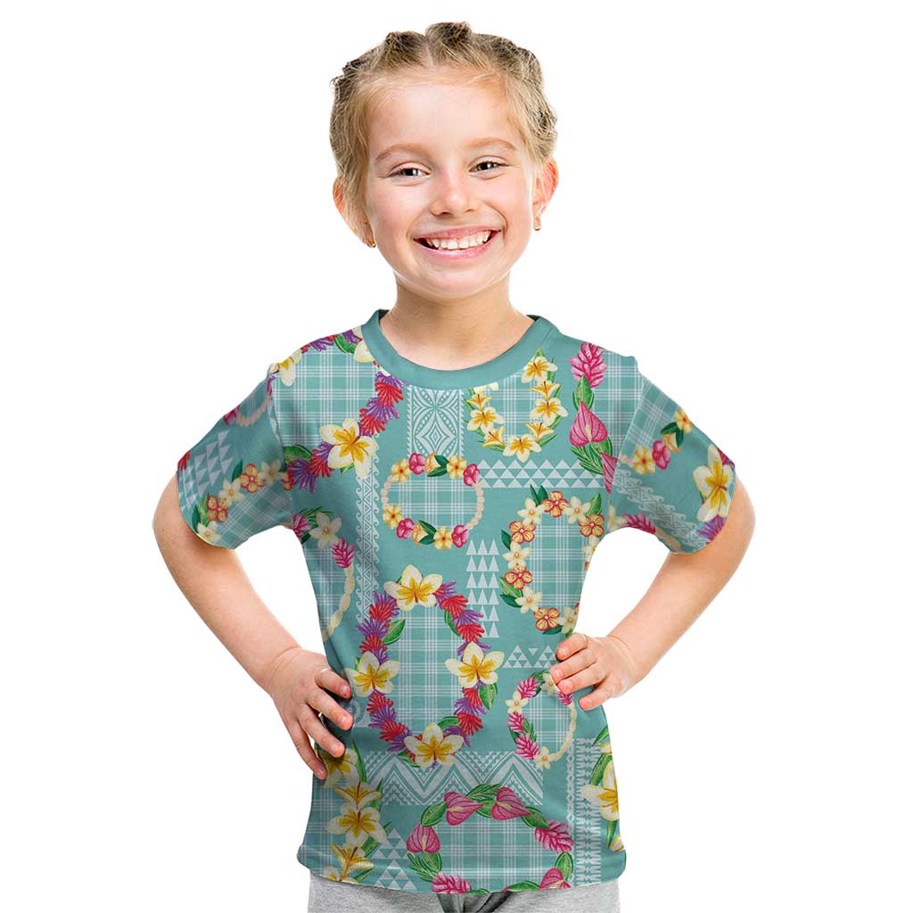 Hawaiian Leis Kid T Shirt Kakau Tattoos and Palaka Pastel Teal Color