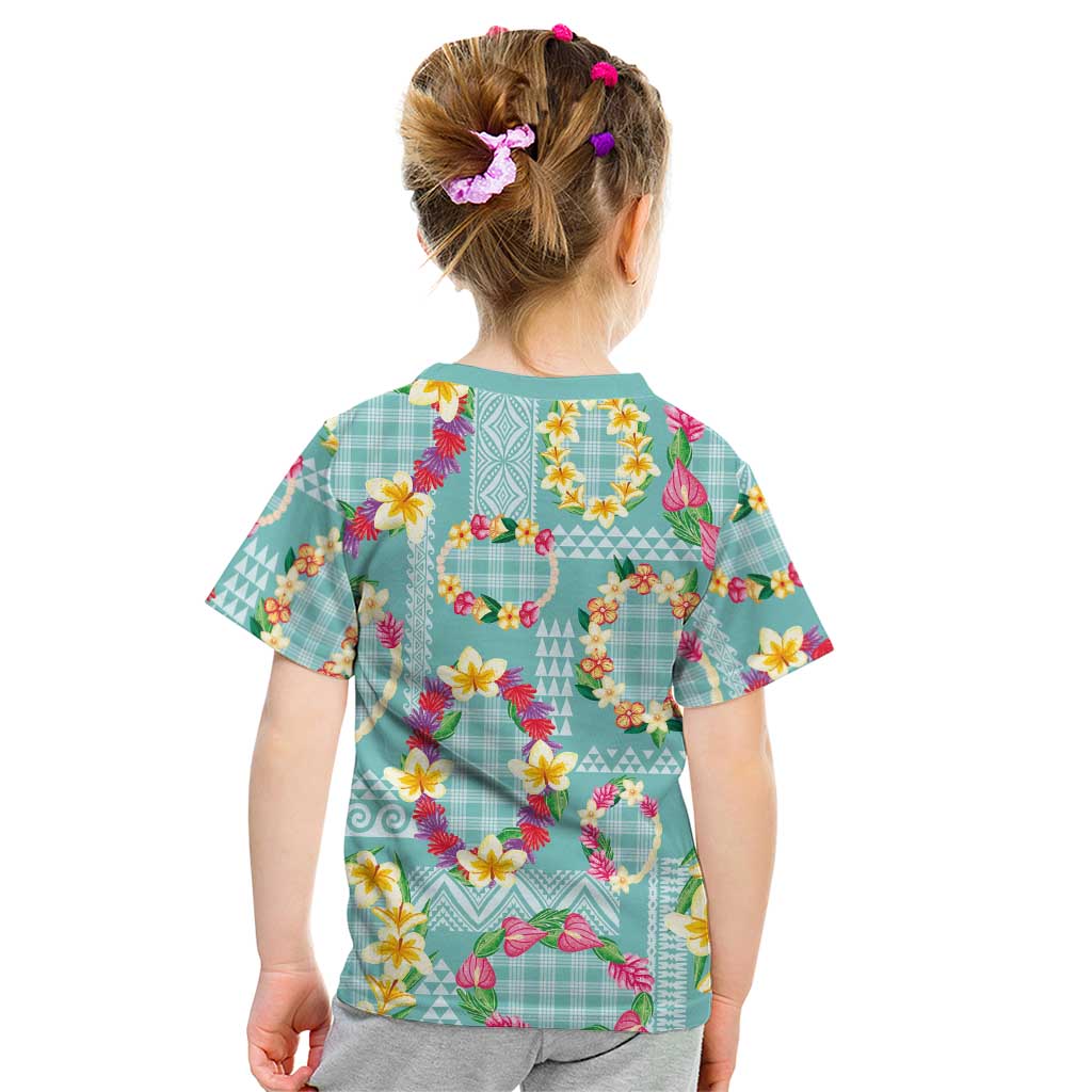 Hawaiian Leis Kid T Shirt Kakau Tattoos and Palaka Pastel Teal Color