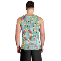 Hawaiian Leis Men Tank Top Kakau Tattoos and Palaka Pastel Teal Color