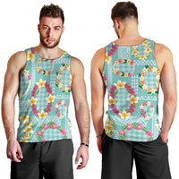 Hawaiian Leis Men Tank Top Kakau Tattoos and Palaka Pastel Teal Color