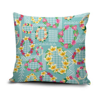 Hawaiian Leis Pillow Cover Kakau Tattoos and Palaka Pastel Teal Color