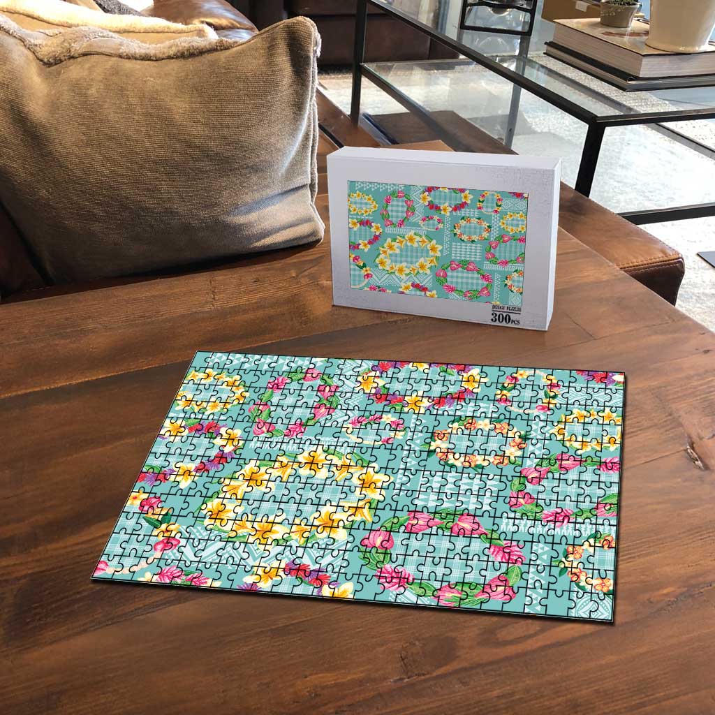 Hawaiian Leis Puzzle Kakau Tattoos and Palaka Pastel Teal Color