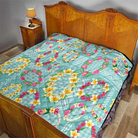 Hawaiian Leis Quilt Kakau Tattoos and Palaka Pastel Teal Color
