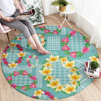 Hawaiian Leis Round Carpet Kakau Tattoos and Palaka Pastel Teal Color