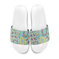 Hawaiian Leis Slide Sandals Kakau Tattoos and Palaka Pastel Teal Color