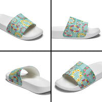 Hawaiian Leis Slide Sandals Kakau Tattoos and Palaka Pastel Teal Color