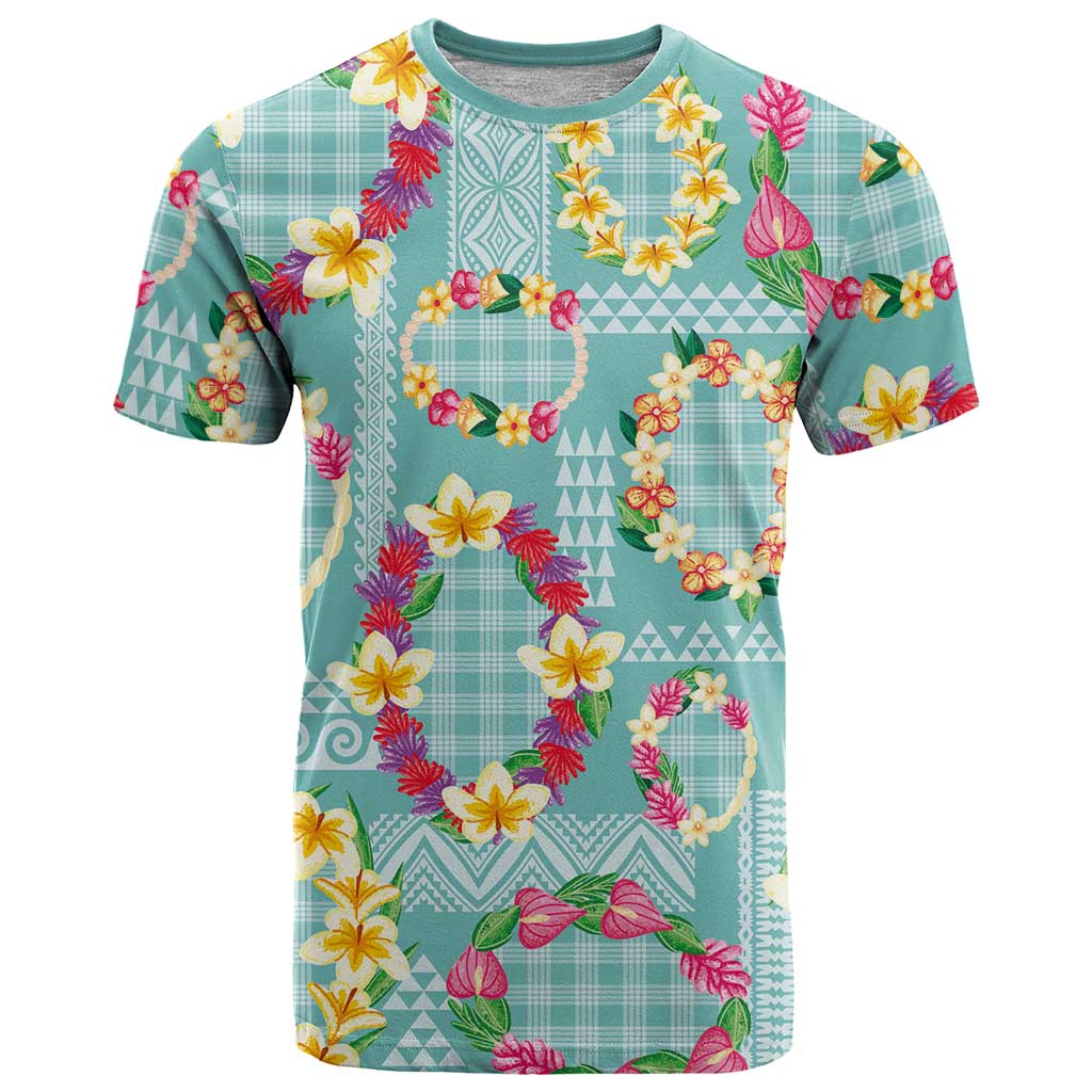 Hawaiian Leis T Shirt Kakau Tattoos and Palaka Pastel Teal Color