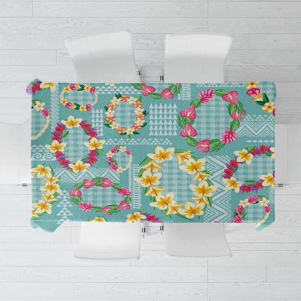 Hawaiian Leis Tablecloth Kakau Tattoos and Palaka Pastel Teal Color