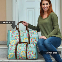 Hawaiian Leis Travel Bag Kakau Tattoos and Palaka Pastel Teal Color