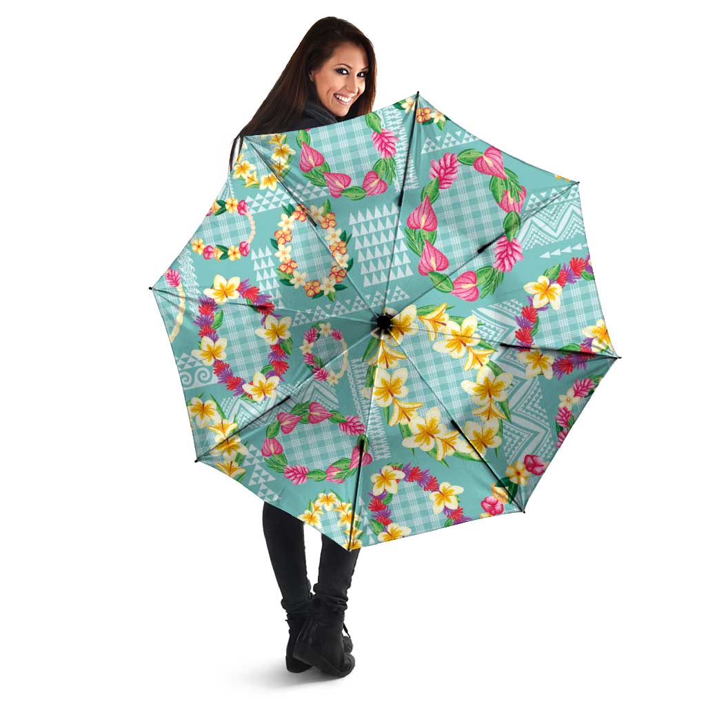 Hawaiian Leis Umbrella Kakau Tattoos and Palaka Pastel Teal Color