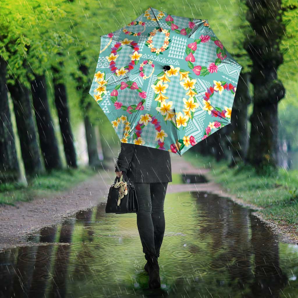 Hawaiian Leis Umbrella Kakau Tattoos and Palaka Pastel Teal Color