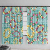 Hawaiian Leis Window Curtain Kakau Tattoos and Palaka Pastel Teal Color