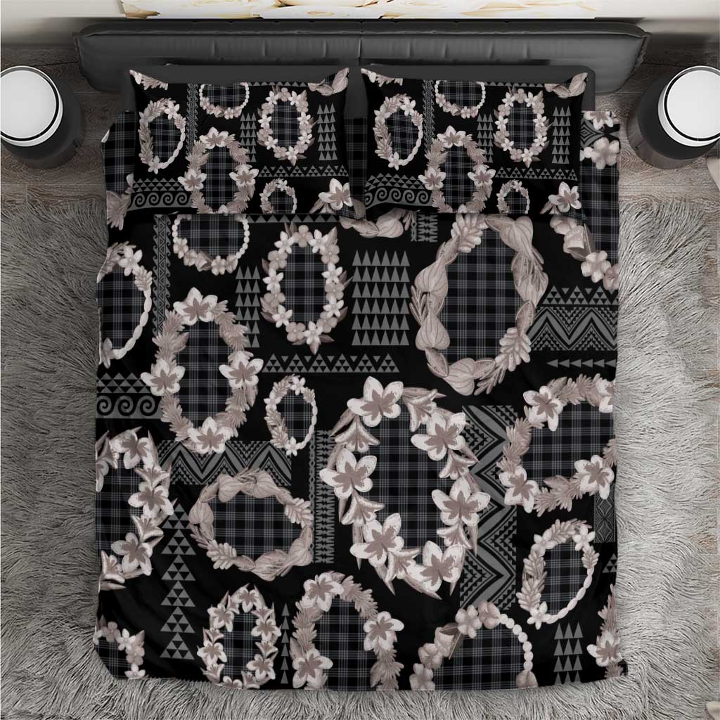 Hawaiian Leis Bedding Set Kakau Tattoos and Palaka Pastel Grayscale