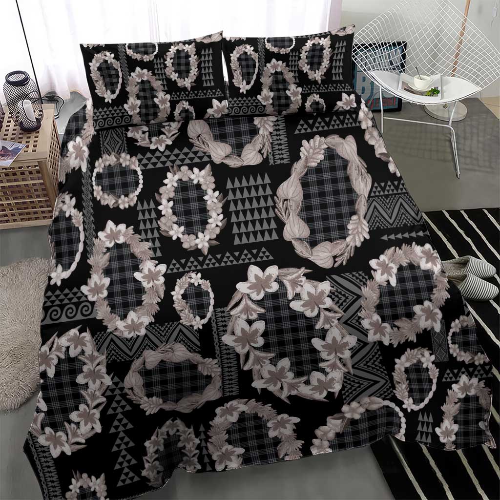 Hawaiian Leis Bedding Set Kakau Tattoos and Palaka Pastel Grayscale