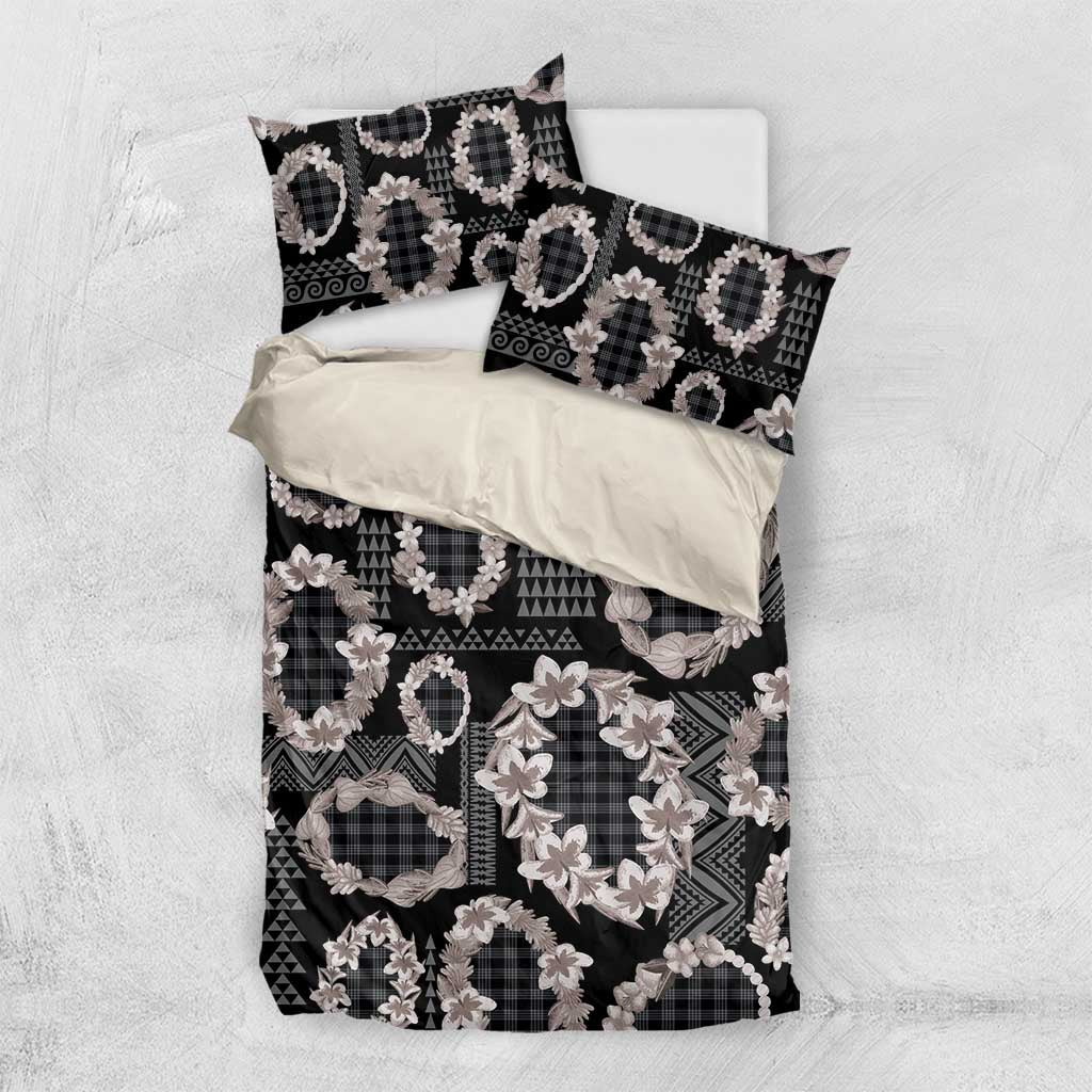Hawaiian Leis Bedding Set Kakau Tattoos and Palaka Pastel Grayscale