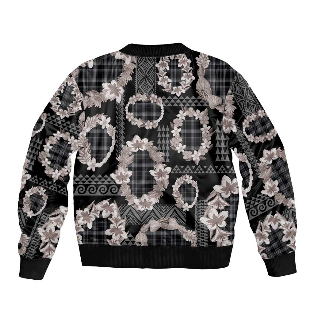 Hawaiian Leis Bomber Jacket Kakau Tattoos and Palaka Pastel Grayscale