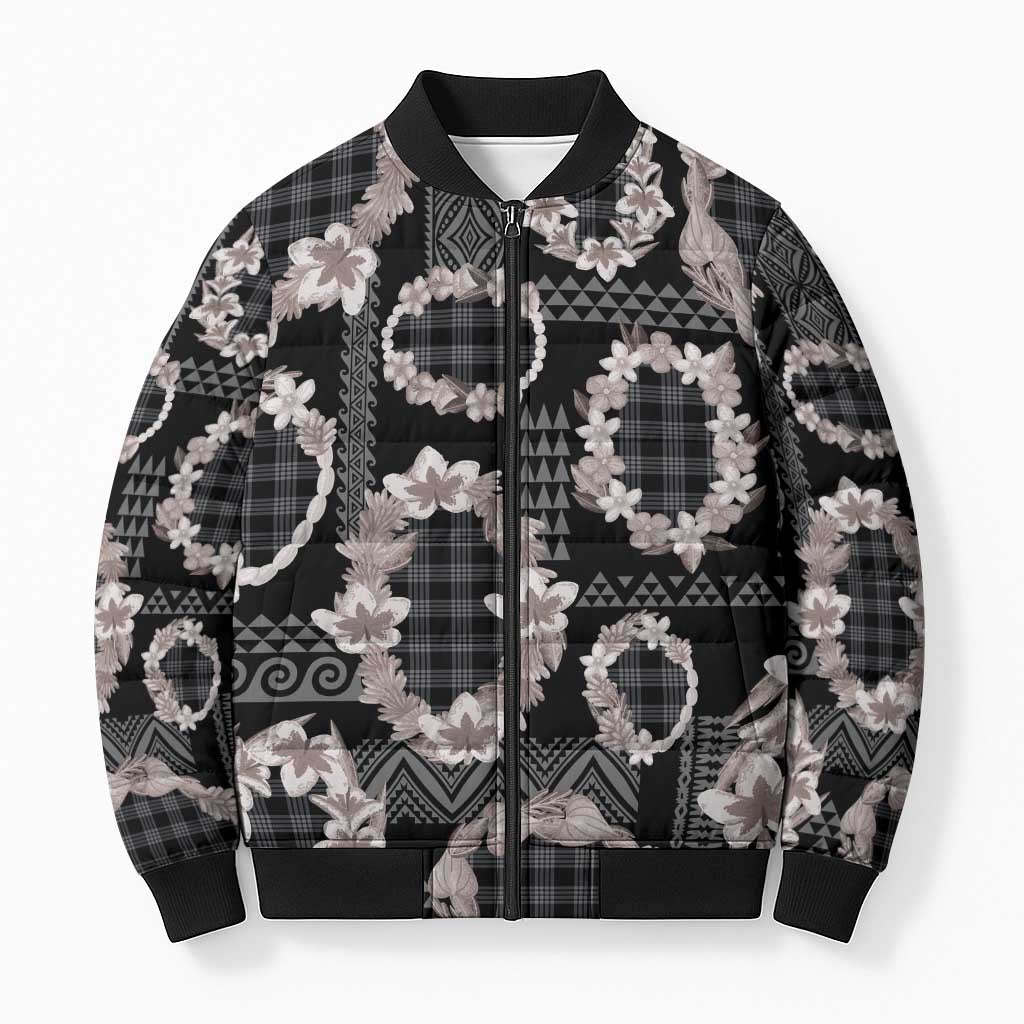 Hawaiian Leis Bomber Puffer Jacket Kakau Tattoos and Palaka Pastel Grayscale