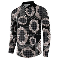 Hawaiian Leis Button Sweatshirt Kakau Tattoos and Palaka Pastel Grayscale