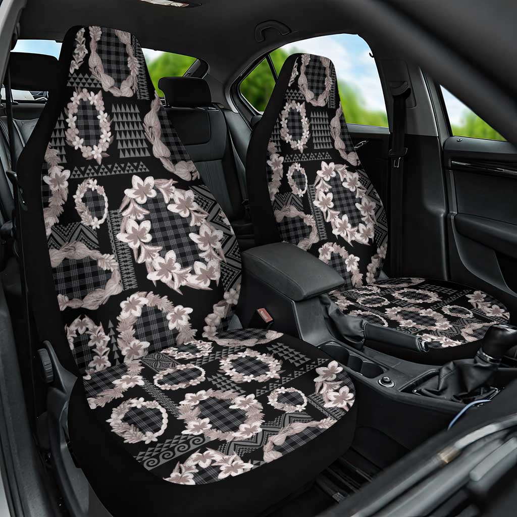 Hawaiian Leis Car Seat Cover Kakau Tattoos and Palaka Pastel Grayscale