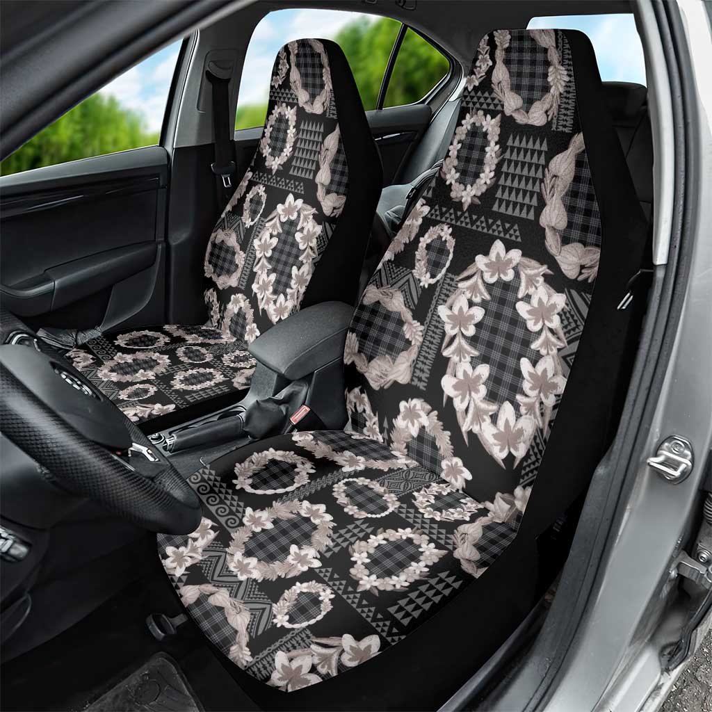 Hawaiian Leis Car Seat Cover Kakau Tattoos and Palaka Pastel Grayscale