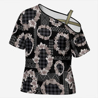 Hawaiian Leis Cross Shoulder Shirt Kakau Tattoos and Palaka Pastel Grayscale