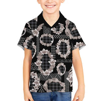 Hawaiian Leis Family Matching Long Sleeve Bodycon Dress and Hawaiian Shirt Kakau Tattoos and Palaka Pastel Grayscale LT03 Son's Shirt Black - Polynesian Pride