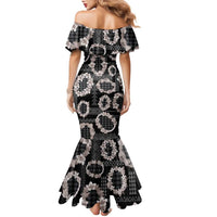 Hawaiian Leis Family Matching Mermaid Dress and Hawaiian Shirt Kakau Tattoos and Palaka Pastel Grayscale LT03 - Polynesian Pride