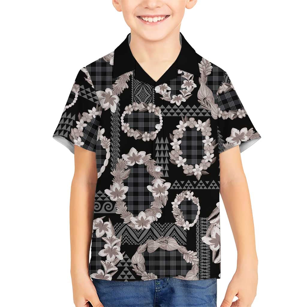 Hawaiian Leis Family Matching Off Shoulder Maxi Dress and Hawaiian Shirt Kakau Tattoos and Palaka Pastel Grayscale LT03 Son's Shirt Black - Polynesian Pride