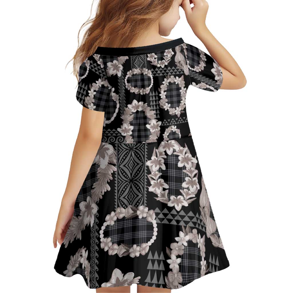 Hawaiian Leis Family Matching Off Shoulder Short Dress and Hawaiian Shirt Kakau Tattoos and Palaka Pastel Grayscale LT03 - Polynesian Pride