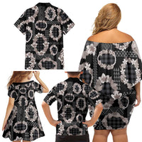 Hawaiian Leis Family Matching Off Shoulder Short Dress and Hawaiian Shirt Kakau Tattoos and Palaka Pastel Grayscale LT03 - Polynesian Pride