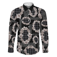 Hawaiian Leis Family Matching Short Sleeve Bodycon Dress and Hawaiian Shirt Kakau Tattoos and Palaka Pastel Grayscale LT03 Dad's Shirt - Long Sleeve Black - Polynesian Pride