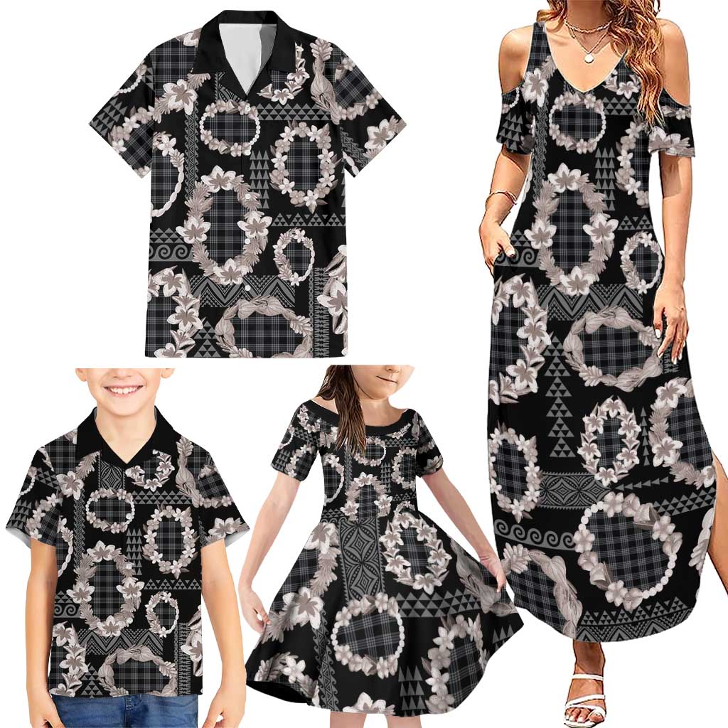 Hawaiian Leis Family Matching Summer Maxi Dress and Hawaiian Shirt Kakau Tattoos and Palaka Pastel Grayscale LT03 - Polynesian Pride
