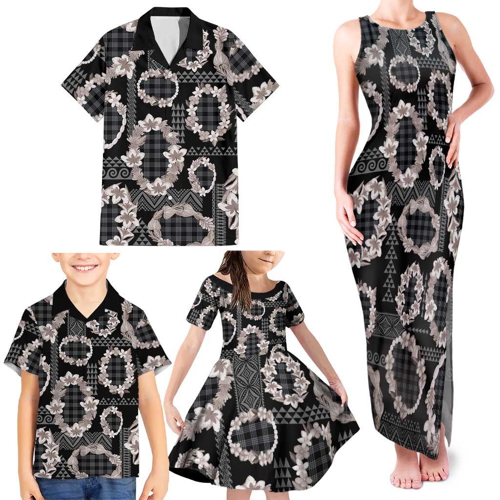 Hawaiian Leis Family Matching Tank Maxi Dress and Hawaiian Shirt Kakau Tattoos and Palaka Pastel Grayscale LT03 - Polynesian Pride