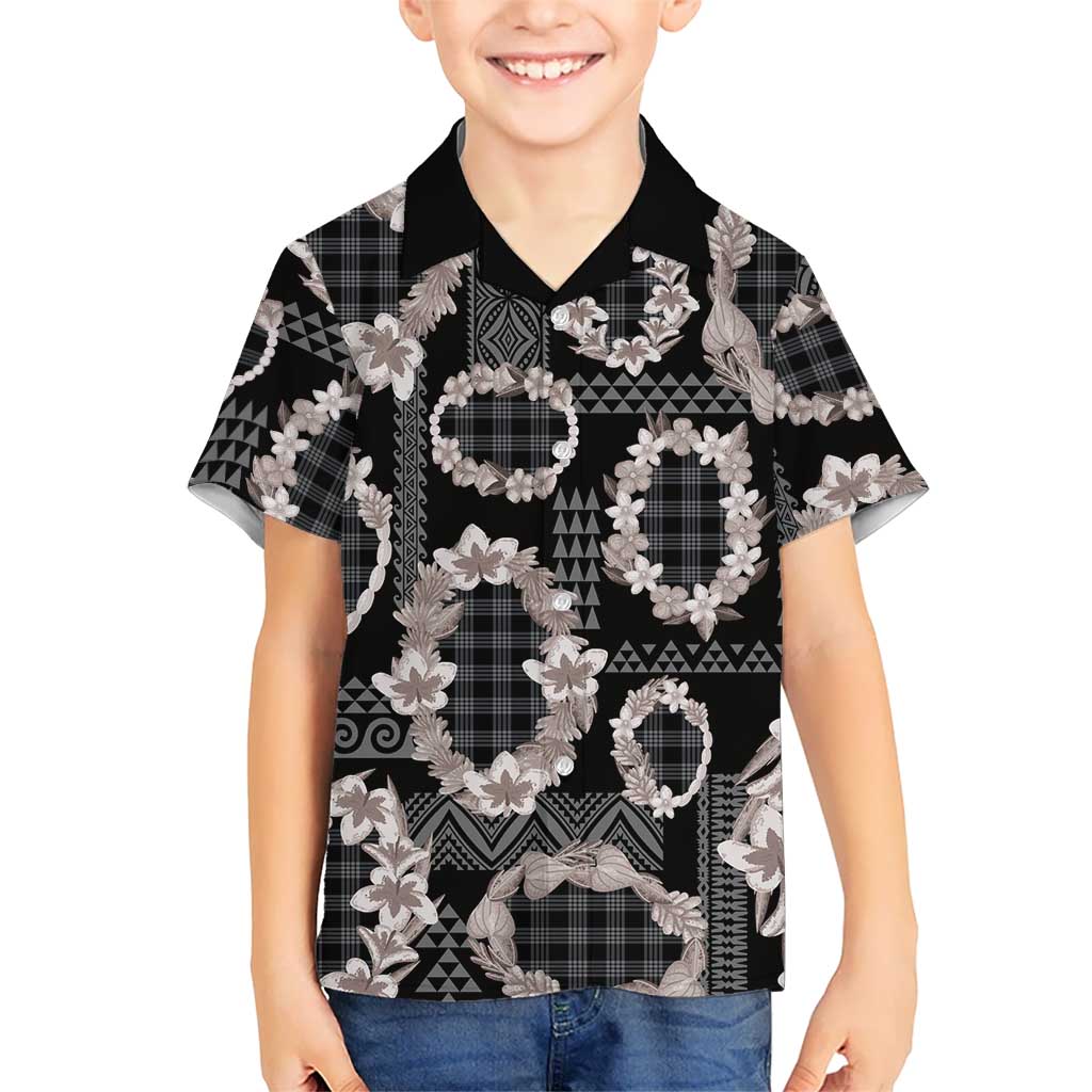Hawaiian Leis Family Matching Tank Maxi Dress and Hawaiian Shirt Kakau Tattoos and Palaka Pastel Grayscale LT03 Son's Shirt Black - Polynesian Pride