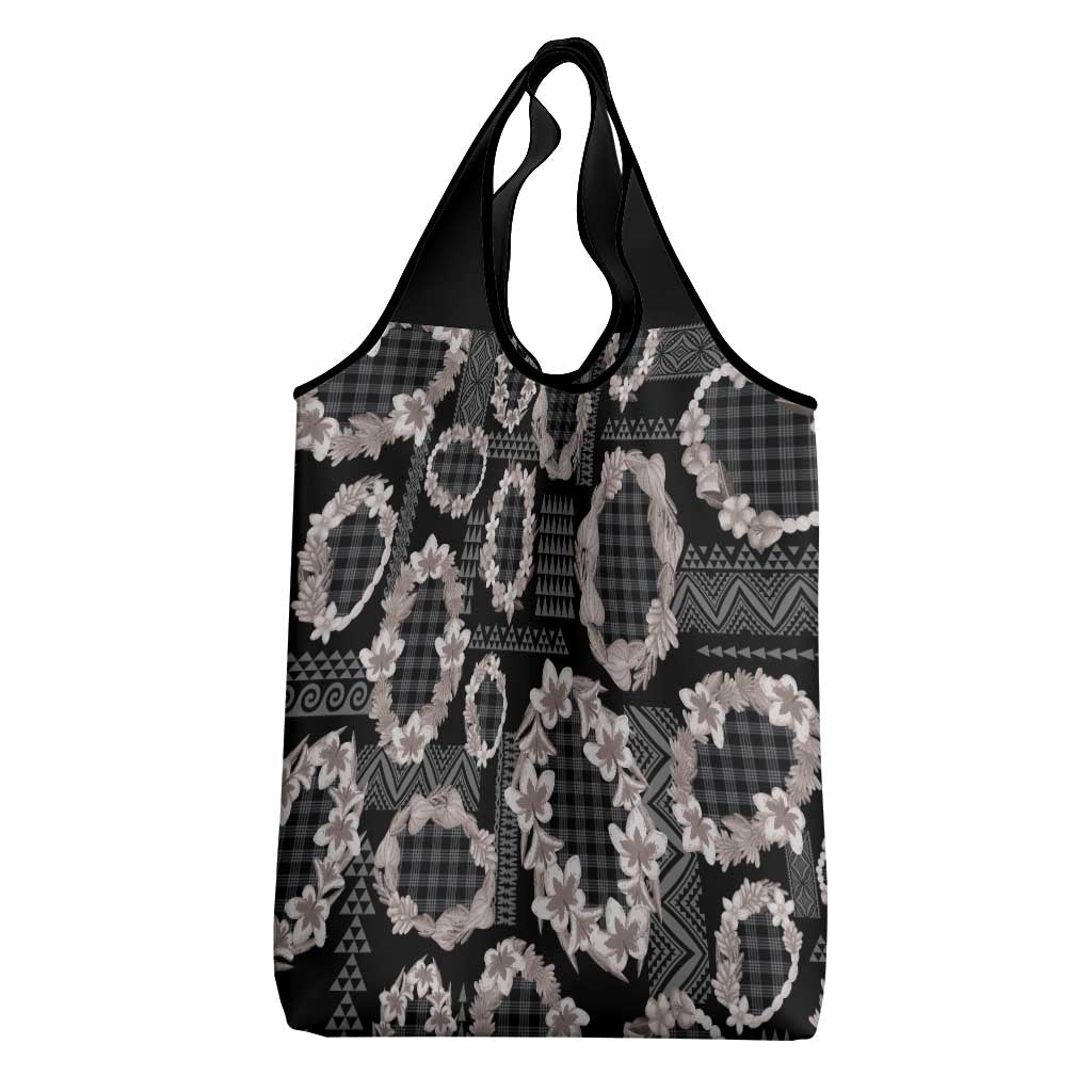 Hawaiian Leis Grocery Bag Kakau Tattoos and Palaka Pastel Grayscale