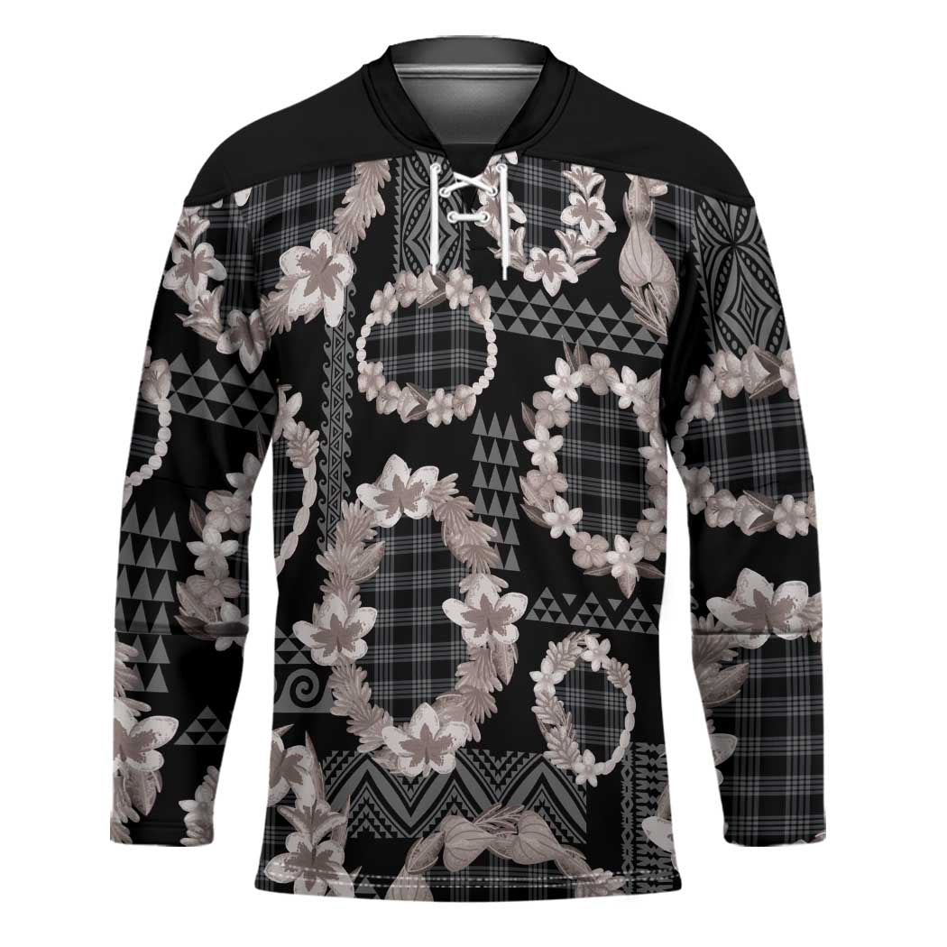 Hawaiian Leis Hockey Jersey Kakau Tattoos and Palaka Pastel Grayscale