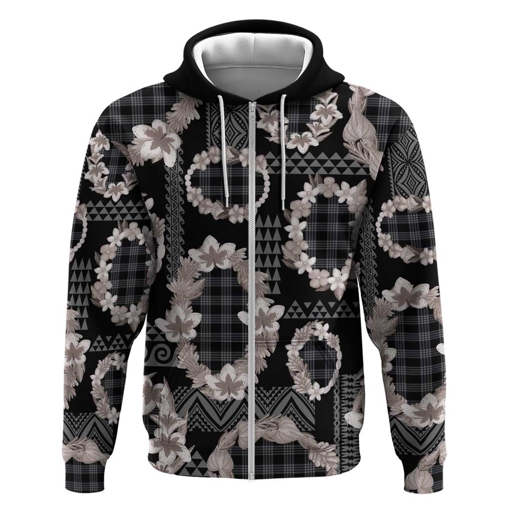 Hawaiian Leis Hoodie Kakau Tattoos and Palaka Pastel Grayscale