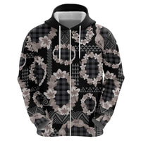 Hawaiian Leis Hoodie Kakau Tattoos and Palaka Pastel Grayscale