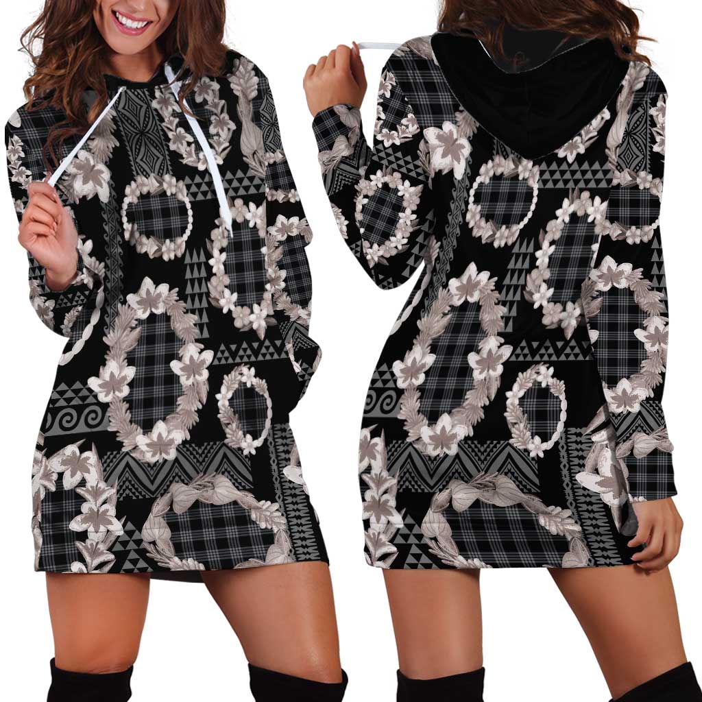 Hawaiian Leis Hoodie Dress Kakau Tattoos and Palaka Pastel Grayscale
