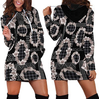 Hawaiian Leis Hoodie Dress Kakau Tattoos and Palaka Pastel Grayscale