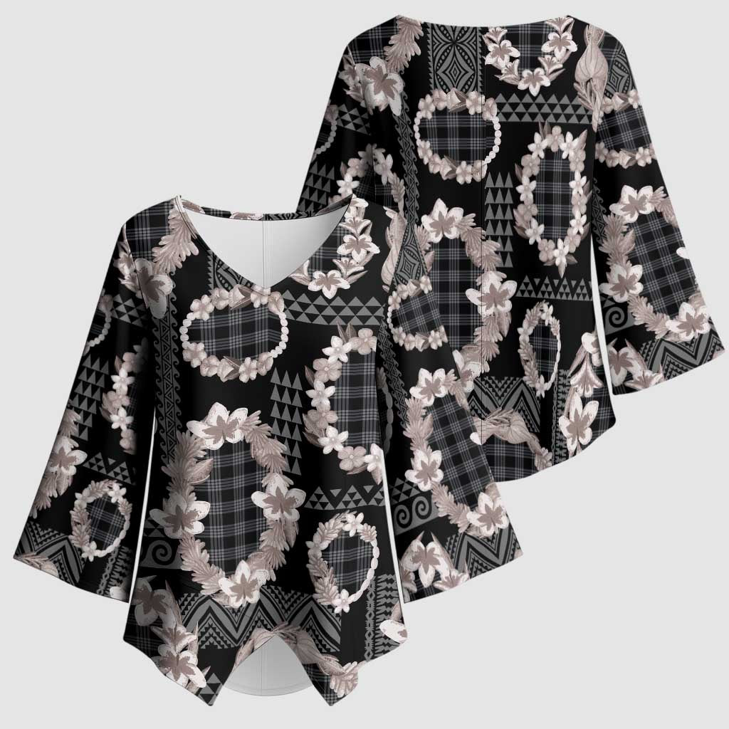 Hawaiian Leis Kimono Sleeve Blouse Kakau Tattoos and Palaka Pastel Grayscale